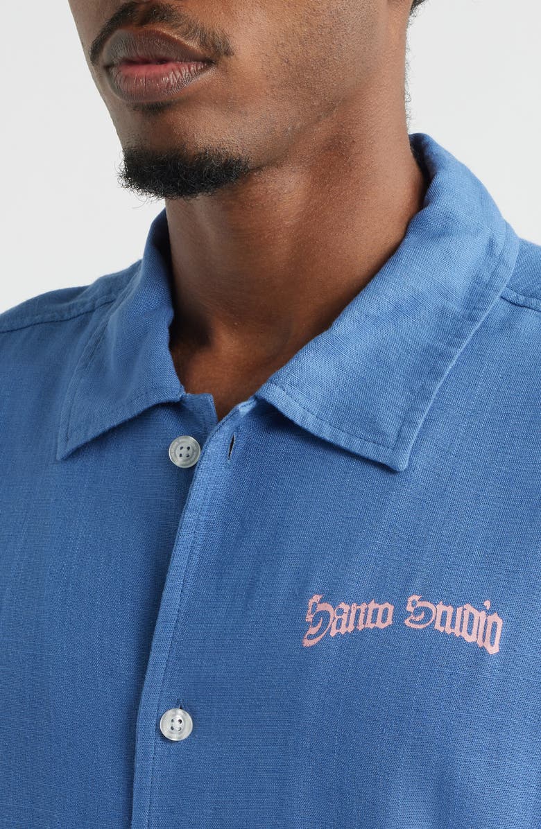 SANTO STUDIO Don't Fake the Funk Short Sleeve Cotton Button-Up Shirt, Alternate, color, Dusty Blue