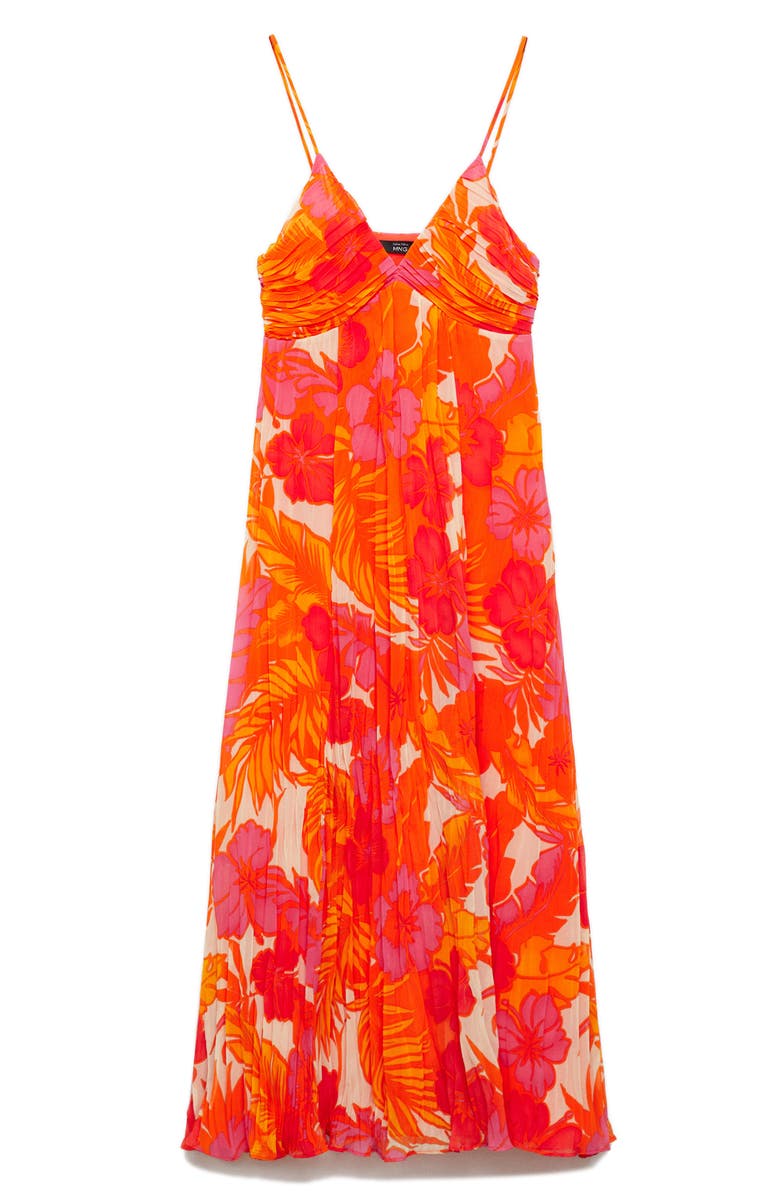 MANGO Floral Crinkle Midi Sundress, Alternate, color, Orange