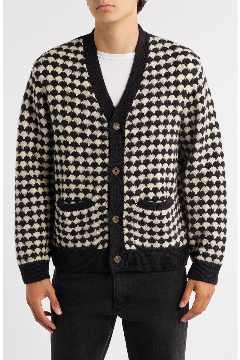 Walker Bubble Knit Wool Blend Cardigan, Alternate, color, BLACK / ECRU