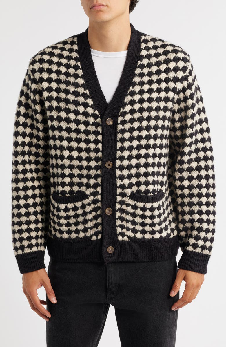 Wax London Walker Bubble Knit Wool Blend Cardigan, Alternate, color, Black / Ecru