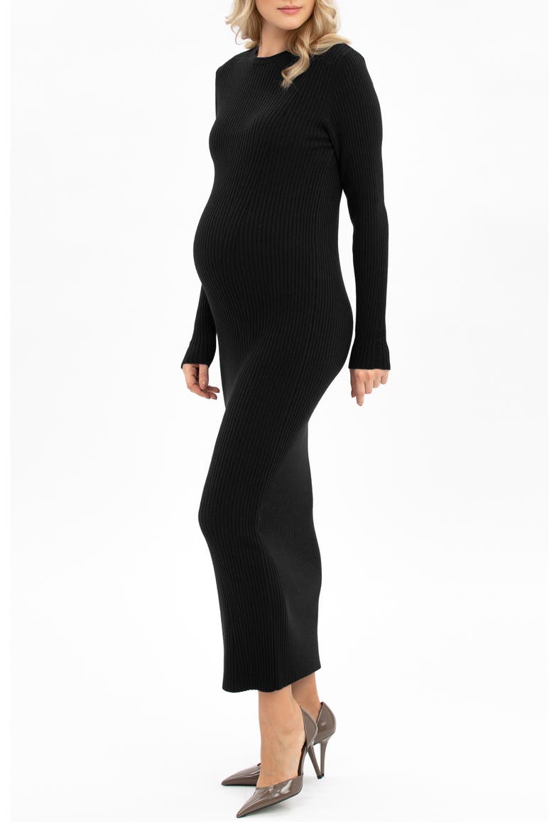 Long Sleeve Rib Maternity Midi Sweater Dress, Alternate, color, BLACK