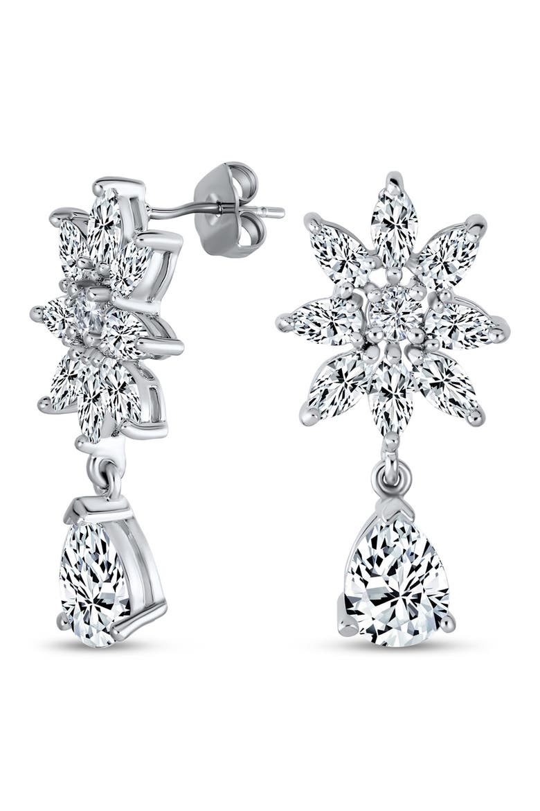 Sterling Silver Bridal Floral CZ Collar Necklace & Earrings Set, Alternate, color, CLEAR