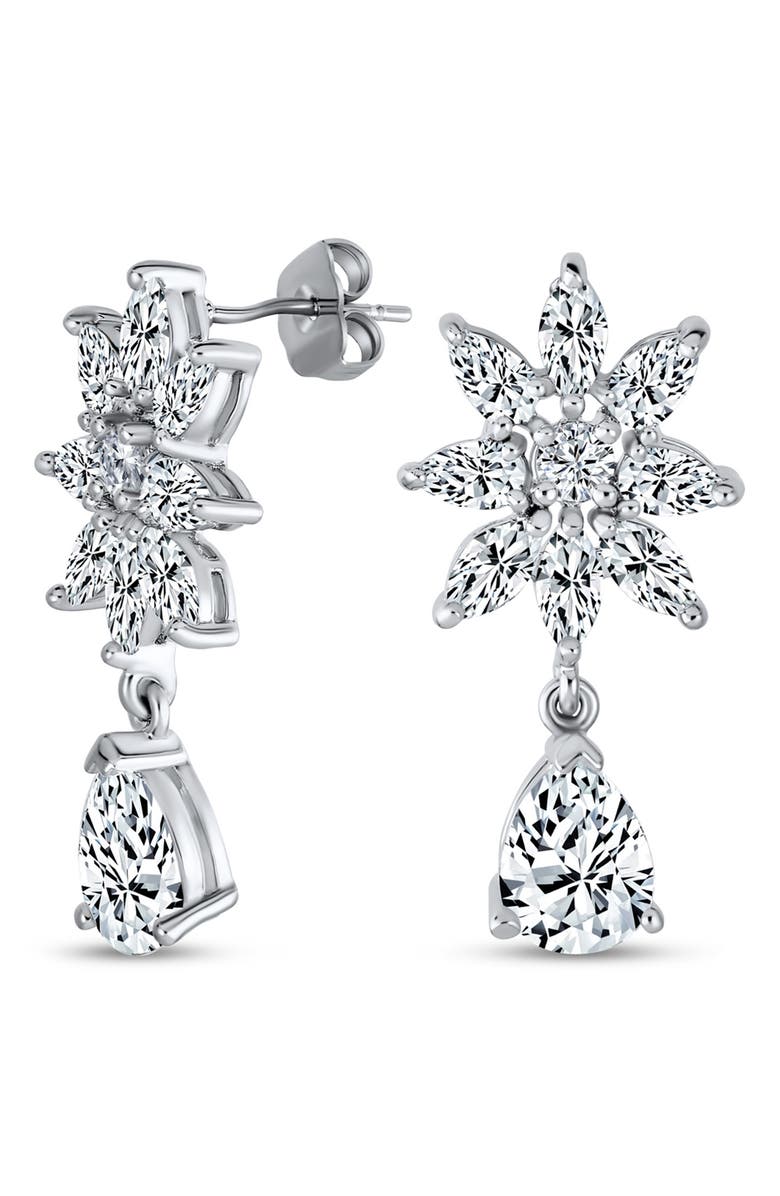 BLING JEWELRY Sterling Silver Bridal Floral CZ Collar Necklace & Earrings Set, Alternate, color, 