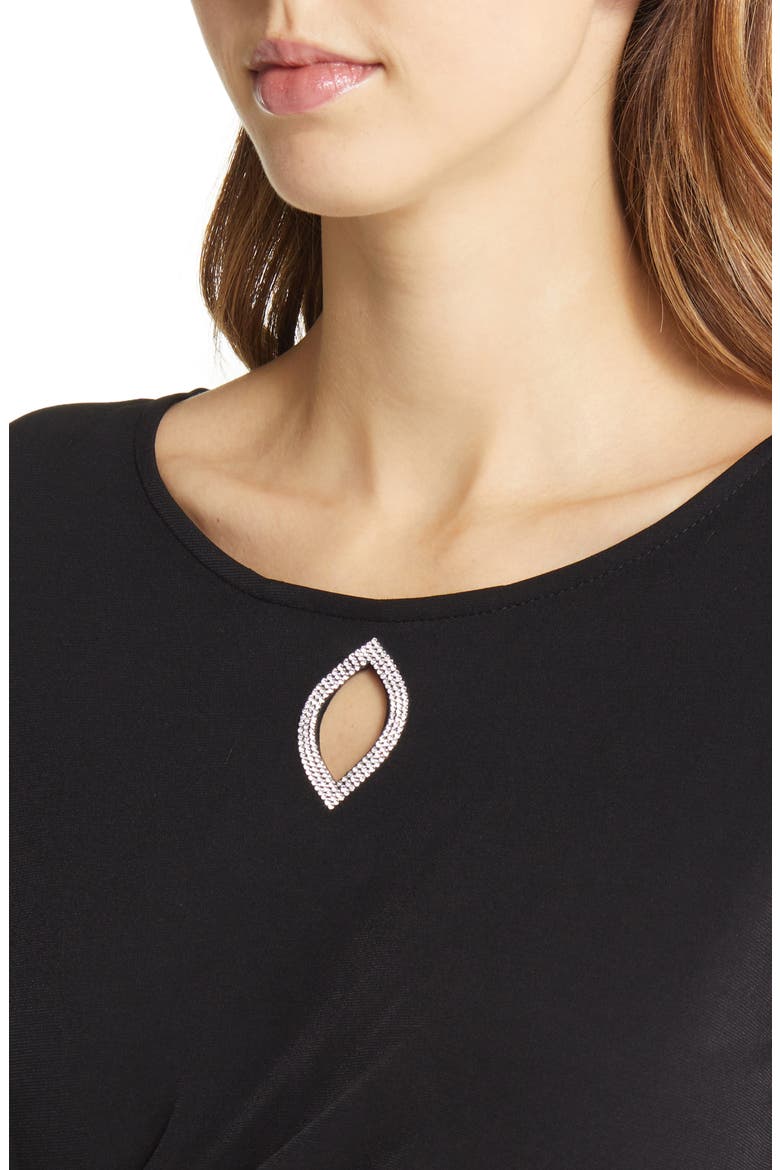 Bell Sleeve Faux Wrap Dress, Alternate, color, BLACK