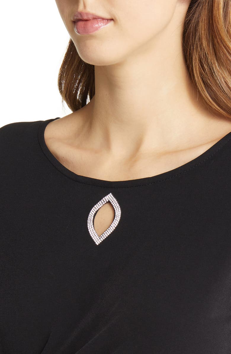 Connected Apparel Bell Sleeve Faux Wrap Dress, Alternate, color,