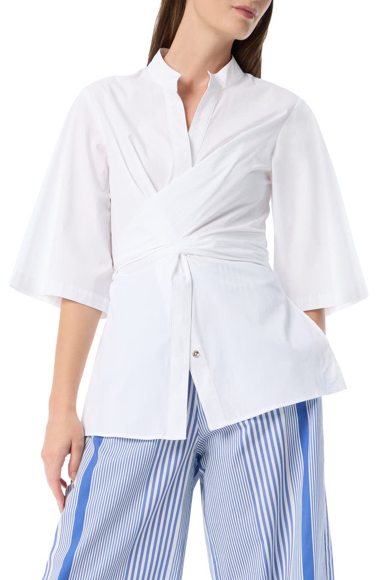 Esther Cotton Stretch Poplin Wrap Tunic, Main, color, OPTIC WHITE