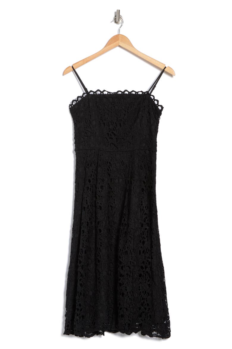 Floral Lace Midi Dress, Alternate, color, BLACK