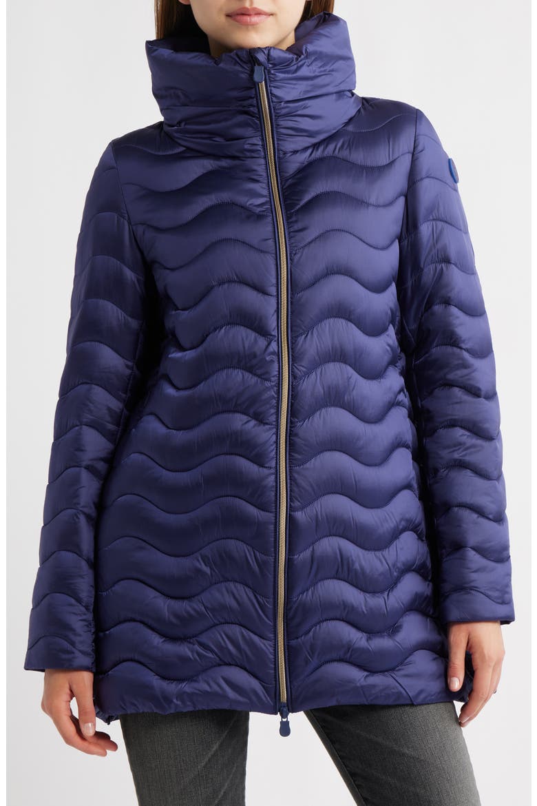Livette Wavy Quilted Water Repellent Puffer Jacket, Main, color, NAVY BLUE