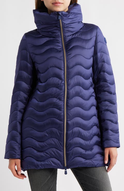 コート SAVE THE DUCK Woman Coat Blue D41165WGIGO20 90010 Save the Duck April Stretch Trench Coat ladies