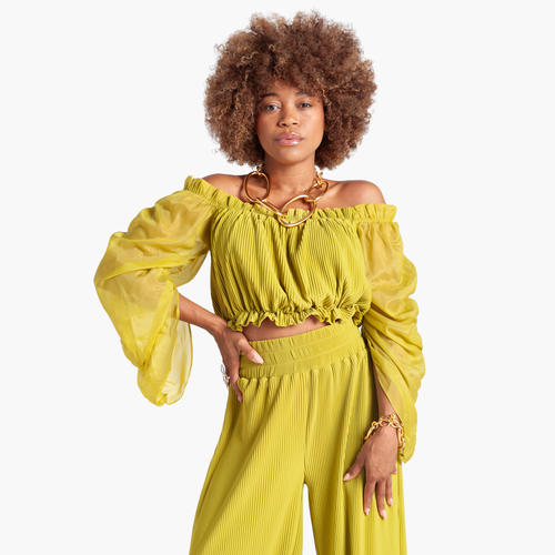 RICHANTEE Off Shoulder Pleated Top in Lime  product