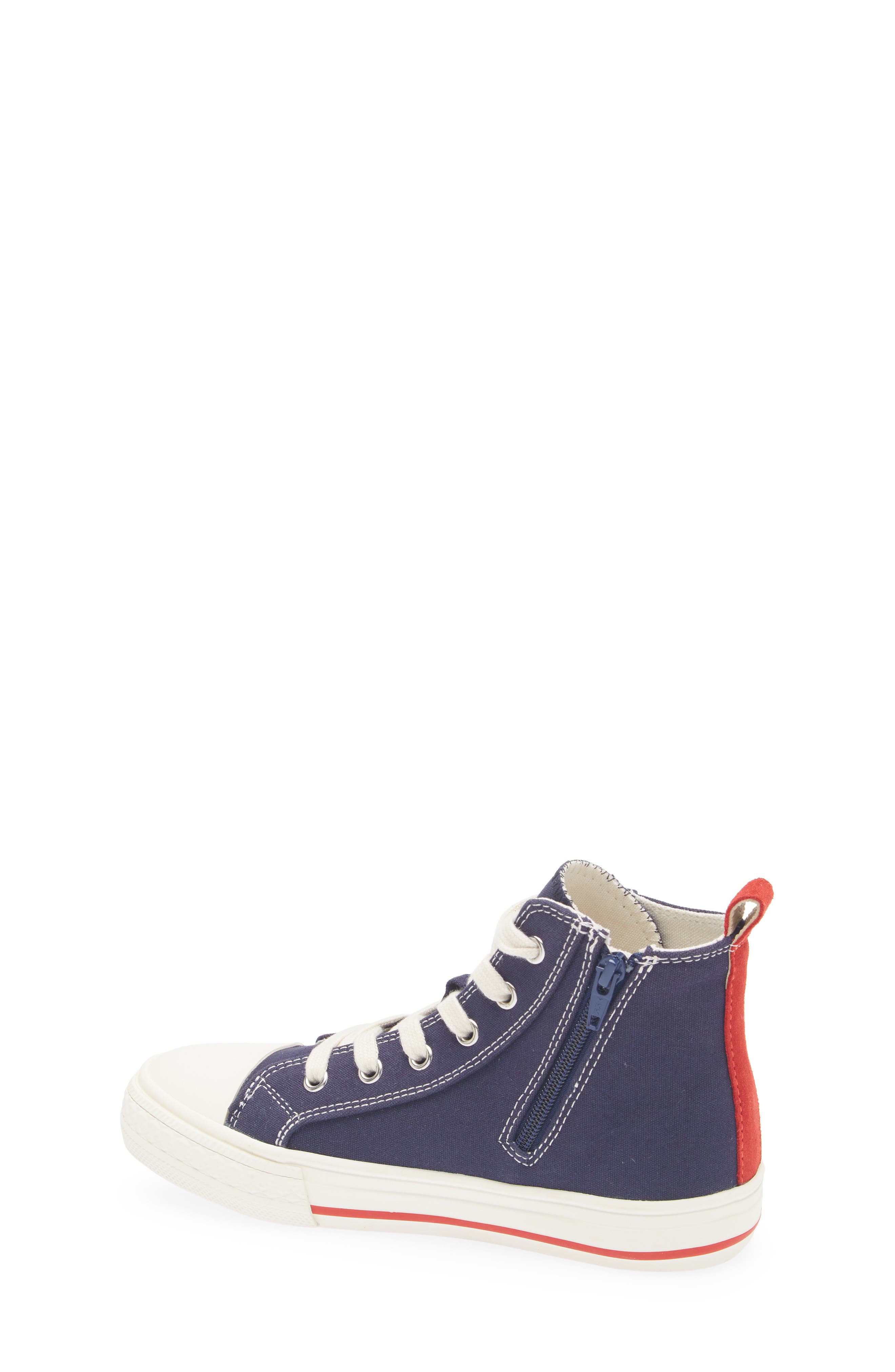 Mini Boden Kids' Canvas High Top Sneaker, Alternate, color, Navy Badges