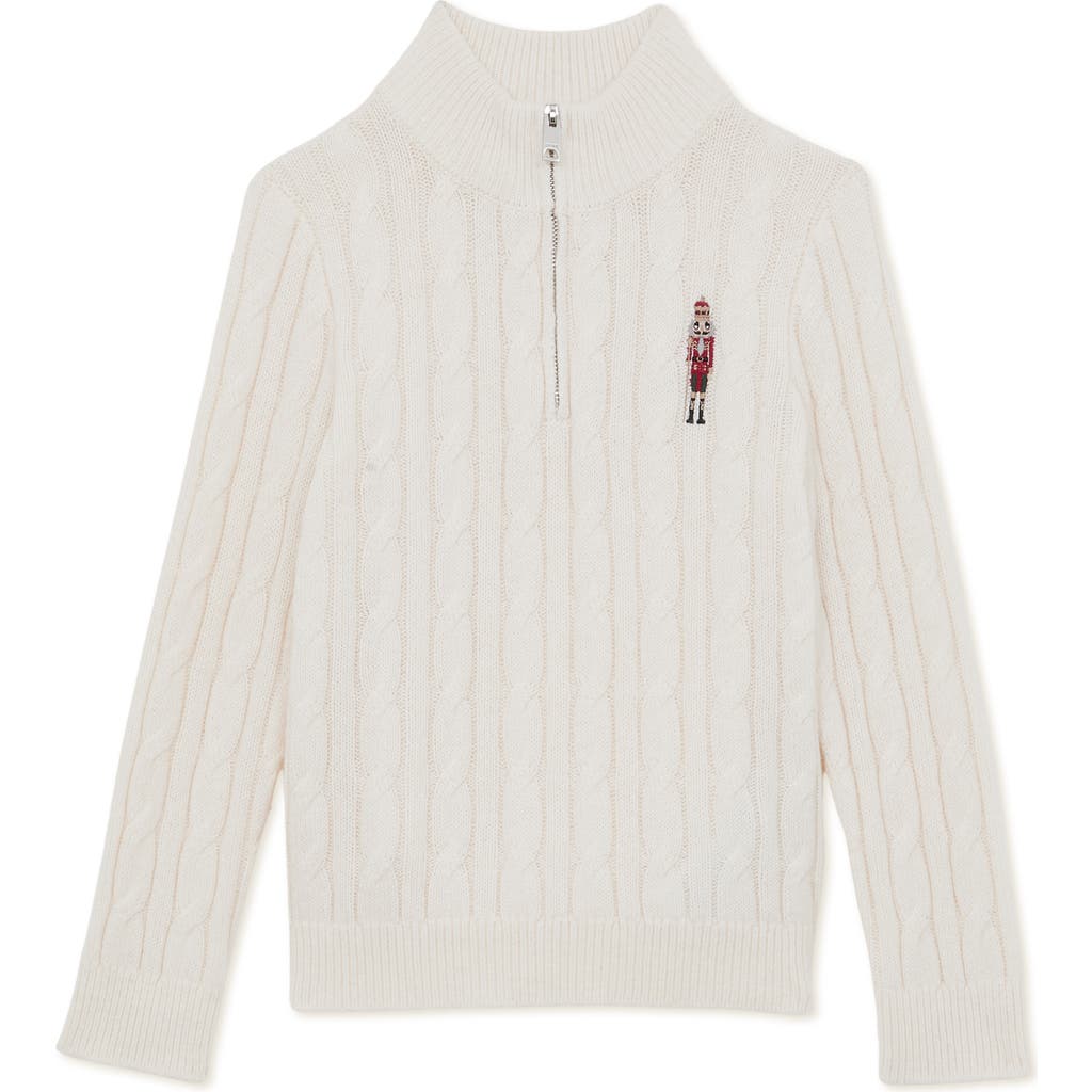 Reiss Kids' Nollaig Embroidered Nutcracker Cabled Quarter Zip Sweater In Neutral