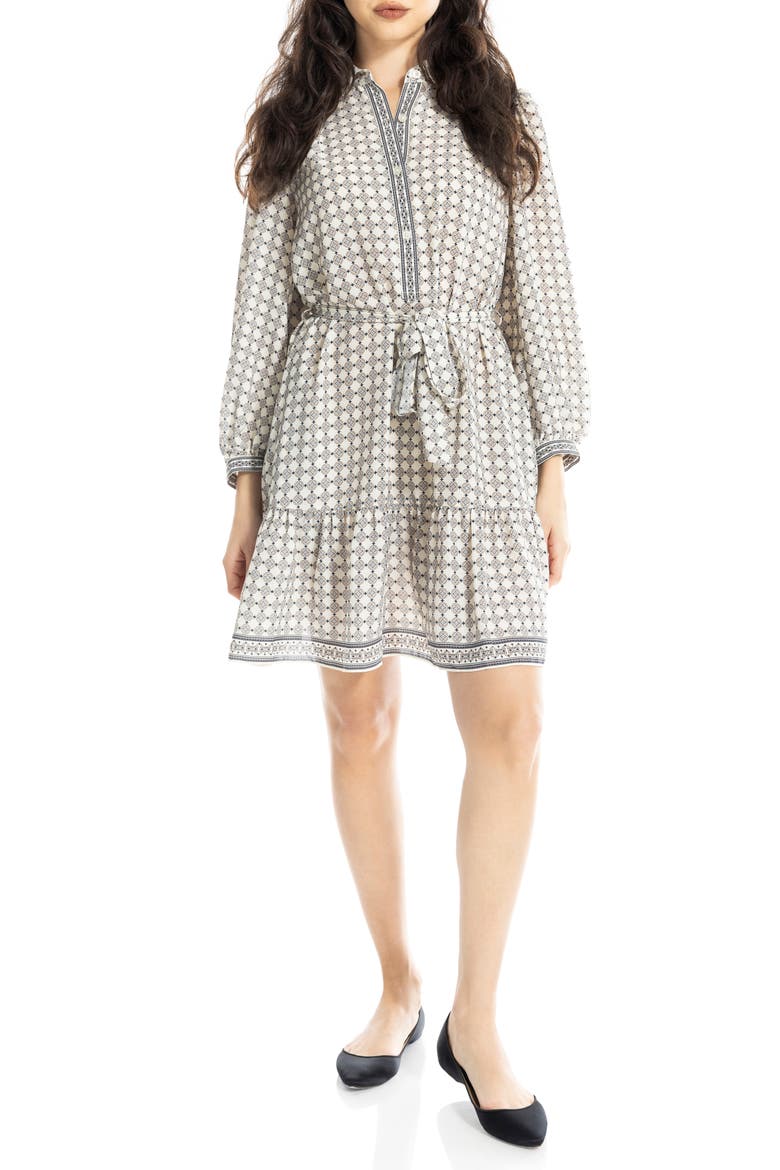 Long Sleeve Button Front Crepe Dress, Alternate, color, CRMNUDGF-CREAM/NEUTRAL DIAMOND GEO FOULARD