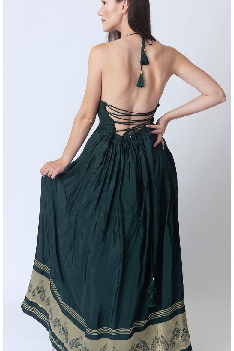 Ceres Halter Long Dress with Slit, Alternate, color, Green