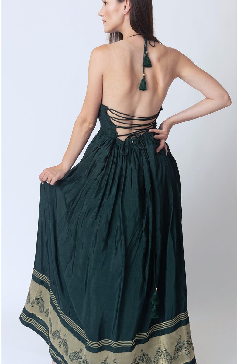 RAAS Ceres Halter Long Dress with Slit, Alternate, color, Green