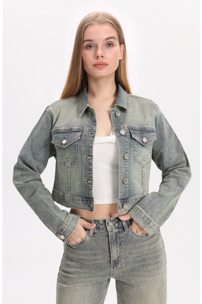 Rhinestone Crop Denim Jacket, Alternate, color, PURE EDGE