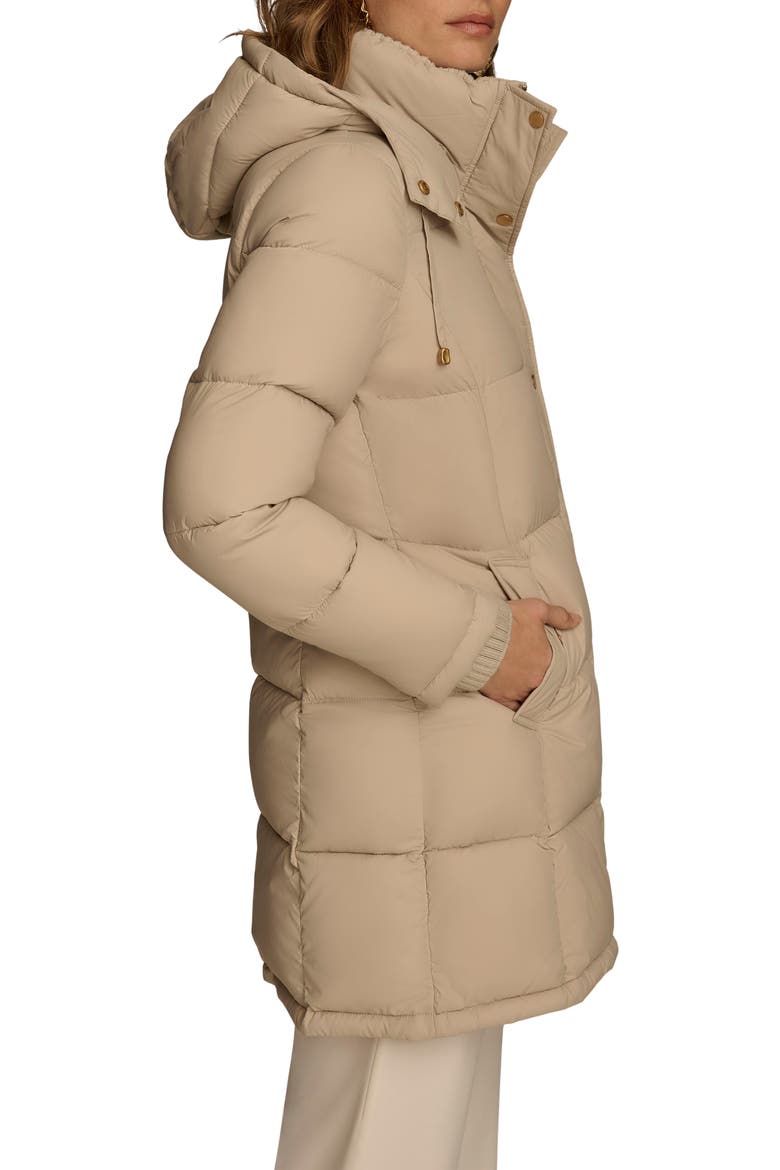Hooded Ribbed Trim Puffer Jacket, Alternate, color, DARK TAUPE