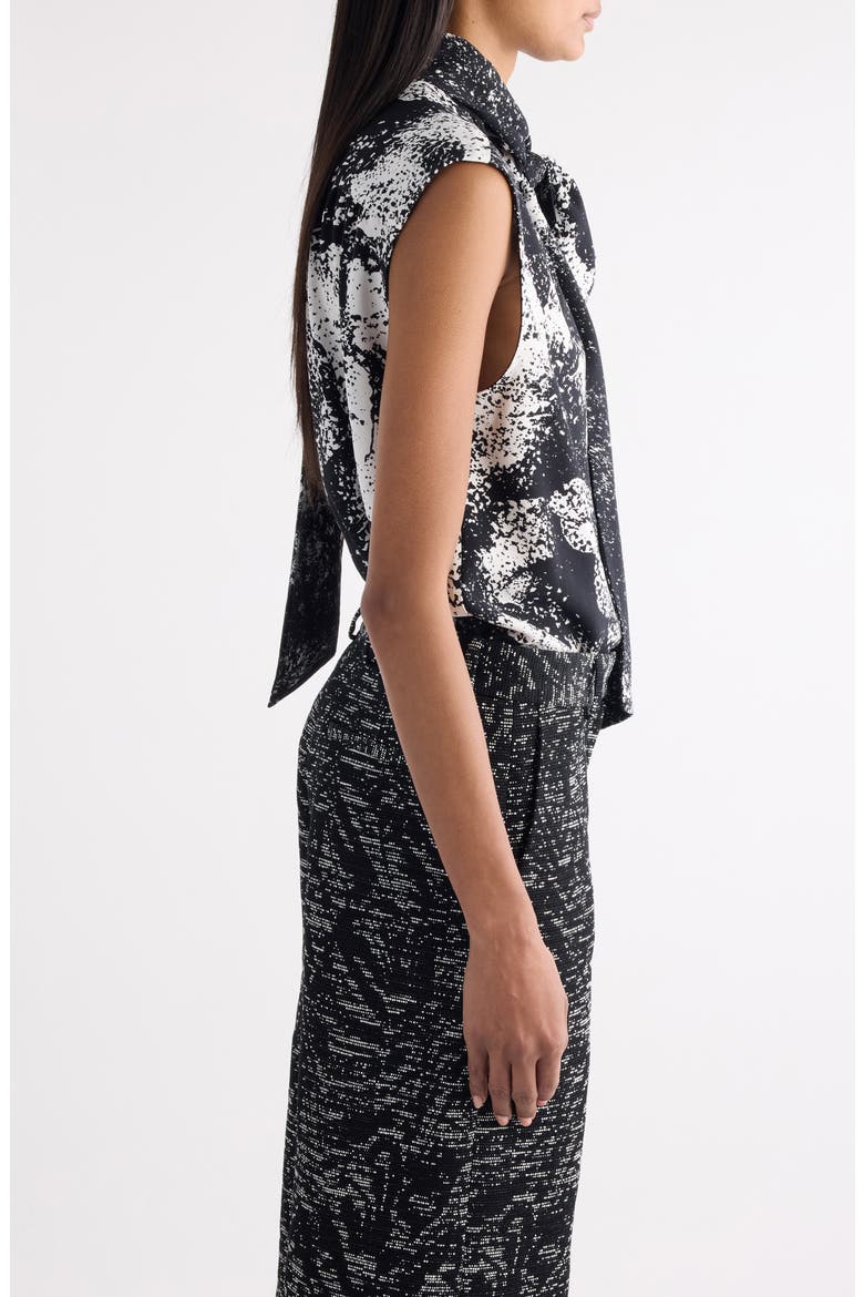 Cecussi Abstract Floral Tie Neck Top, Alternate, color, BLACK