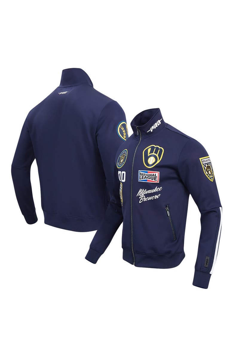 PRO STANDARD Men's Pro Standard Navy Milwaukee Brewers Fast Lane Full-Zip Track Jacket, Main, color,