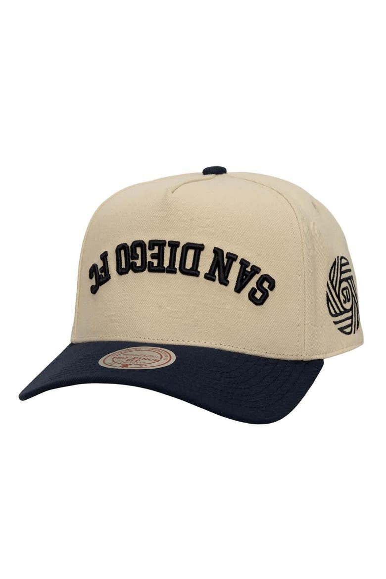 Men's Mitchell & Ness  Cream/Navy San Diego FC Upside Down Pro Pinch Snapback Hat, Main, color, Cream