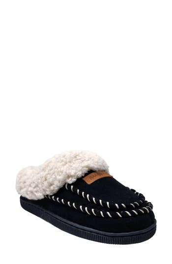 Gaahuu Double Stitched Faux Shearling Lined Slipper In Black