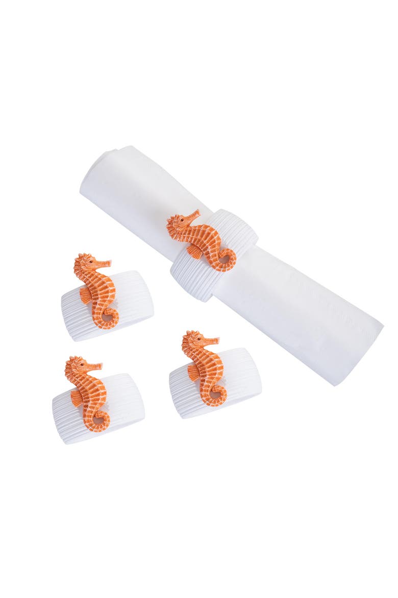 Orange Seahorse Napkin Rings, Set of 4, Main, color, Orange