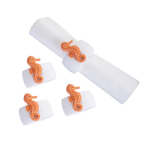 Orange Seahorse Napkin Rings, Set of 4