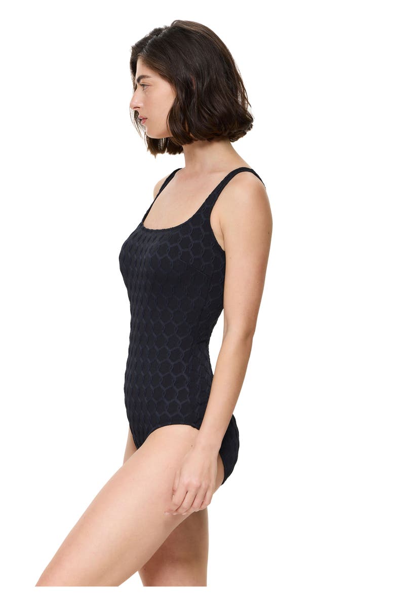 Chained Reaction Textured Square Neck One Piece, Alternate, color, Black