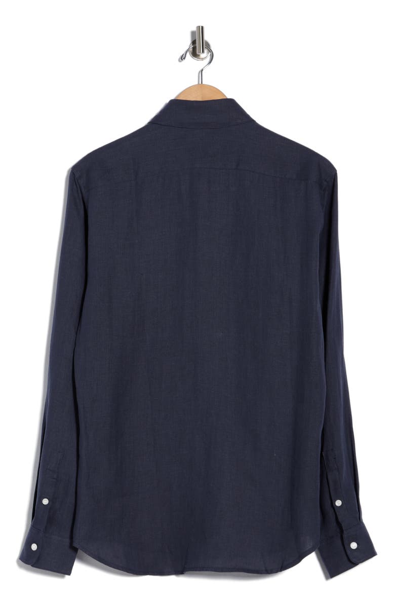 SANDRO Hemp Button-Up Shirt, Alternate, color, Navy Blue
