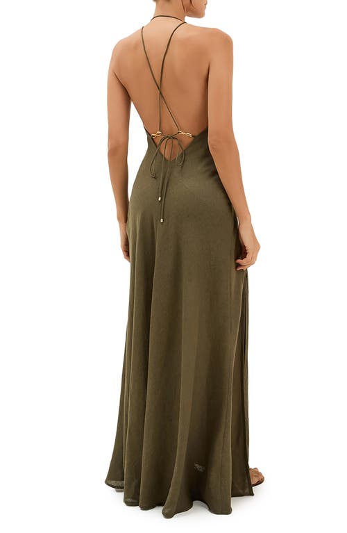 Vix Paula Hermanny Marbella Plunge Open Back Linen & Cotton Cover-up Sundress In Green