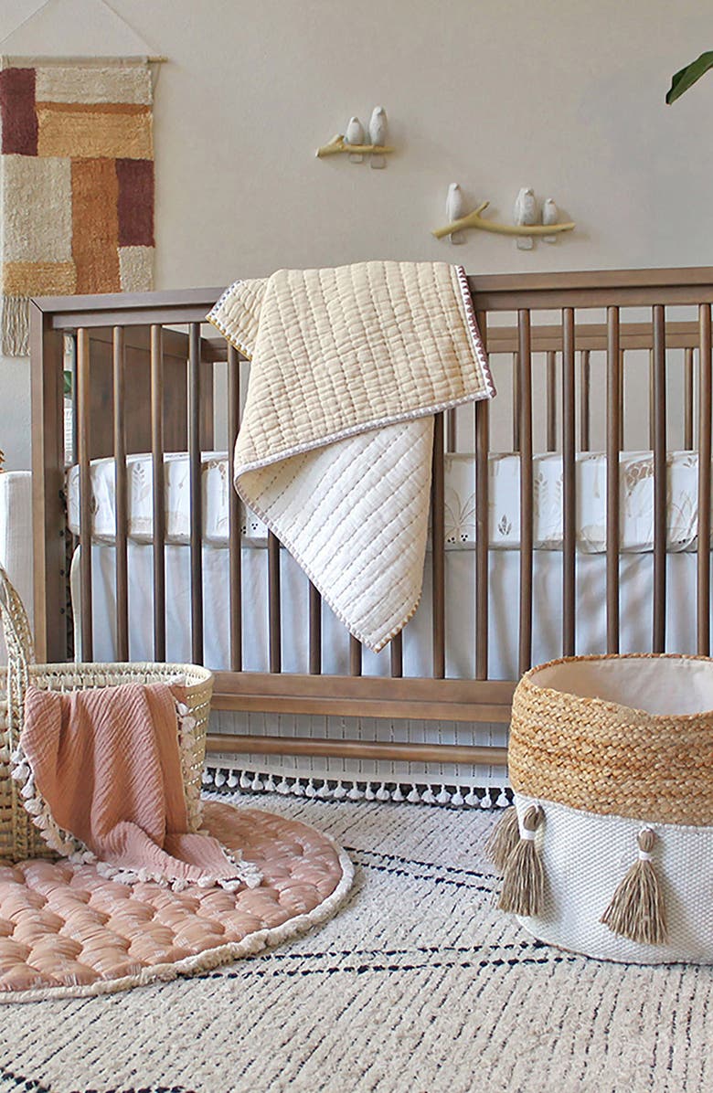 CRANE BABY Round Nursery Storage Bin, Alternate, color, White/ Brown