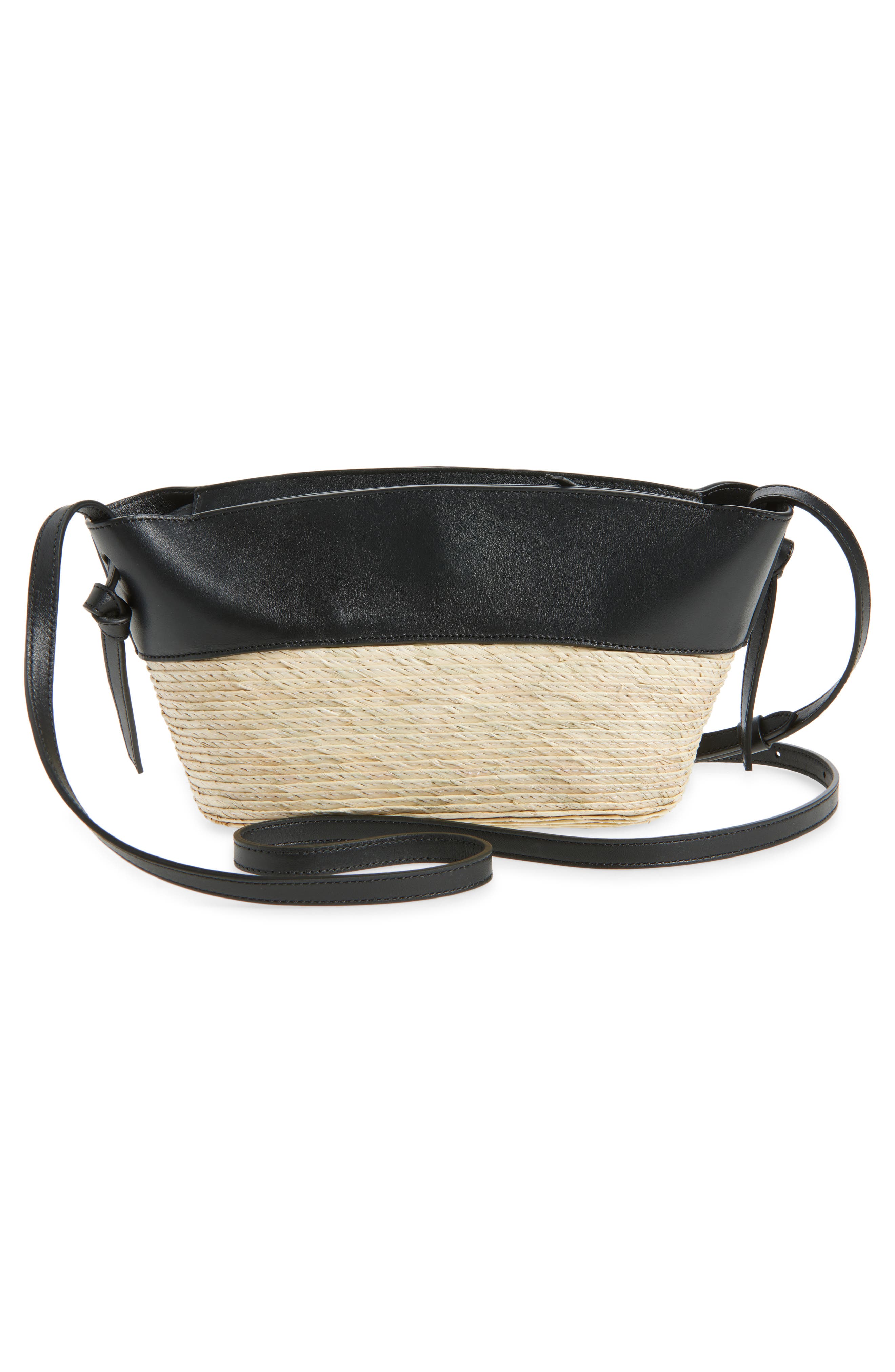 Altuzarra Knot Straw & Leather Crossbody Bag, Alternate, color, Black