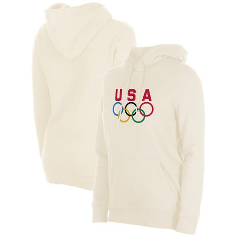 Women's New Era  Cream Team USA 5 Rings Chrome Pullover Hoodie