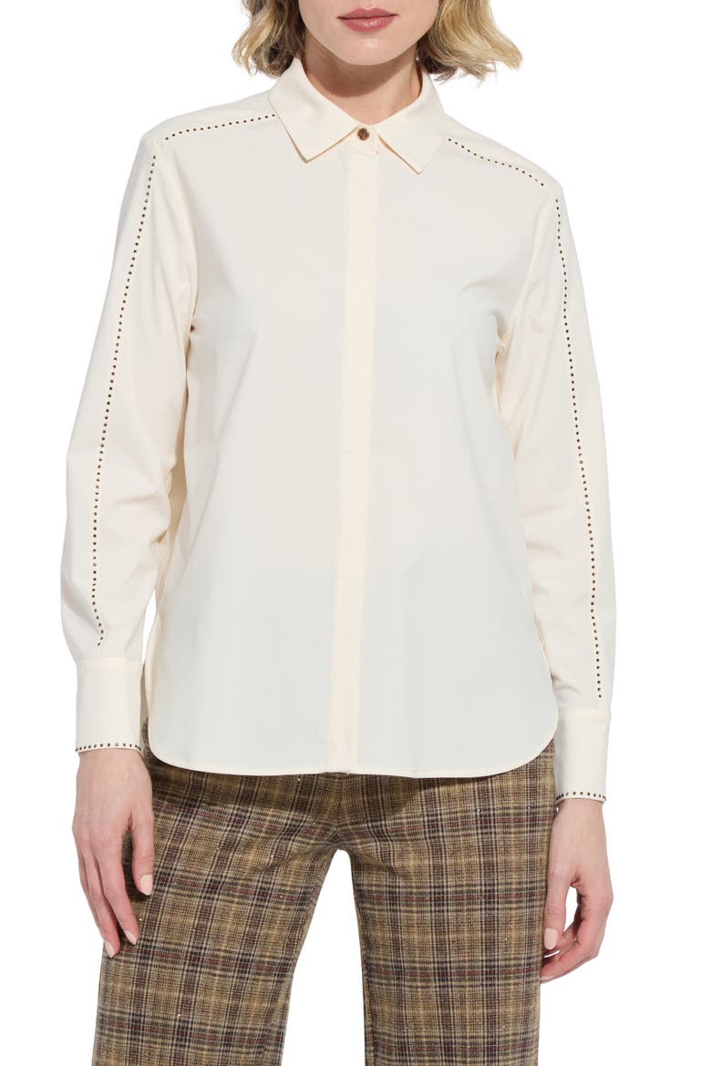 Rackel Crystal Embellished Shirt, Main, color, MACADAMIA