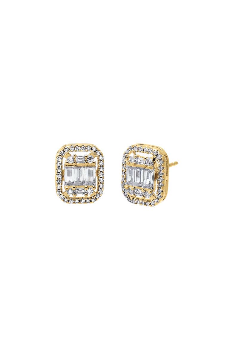 CZ Rectangular Halo Stud Earring, Main, color, Gold