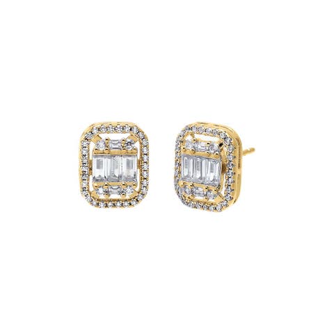 CZ Rectangular Halo Stud Earring