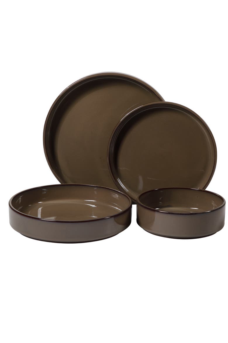 Santorini Mist 16 Piece Terracotta Reactive Glaze Plates and Bowls Dinnerware Set, Main, color, Driftwood Brown