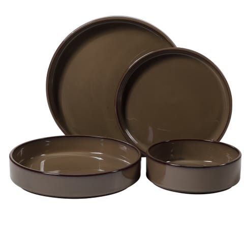 Santorini Mist 16 Piece Terracotta Reactive Glaze Plates and Bowls Dinnerware Set