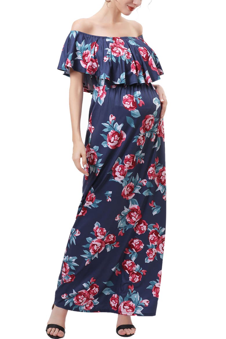 Calanthe Off the Shoulder Maternity Nursing Maxi Dress, Alternate, color, Multicolored