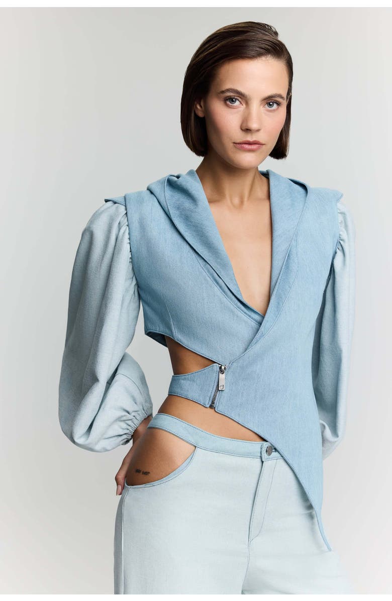 Jendue Belinda Denim Vest & Jacket - Asymmetrical Style, Main, color, Iced Blue