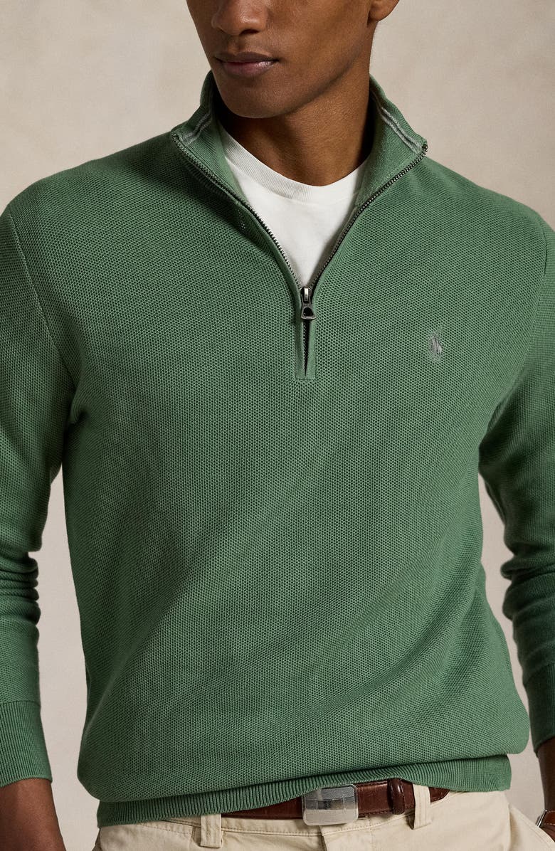 Polo Ralph Lauren Solid Cotton Piqué Quarter Zip Sweater, Alternate, color, 
