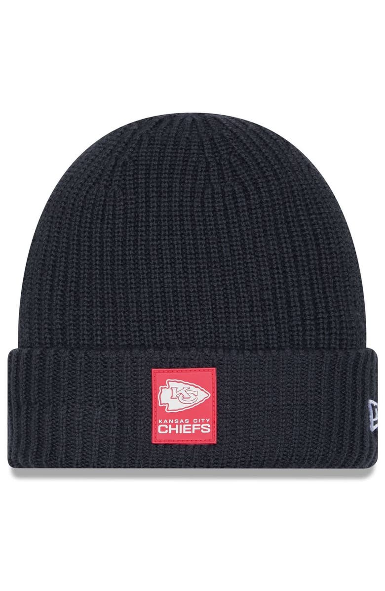 New Era Men's New Era Charcoal Kansas City Chiefs 2025 Sideline Cold Weather Cuffed Knit Hat, Main, color, Charcoal