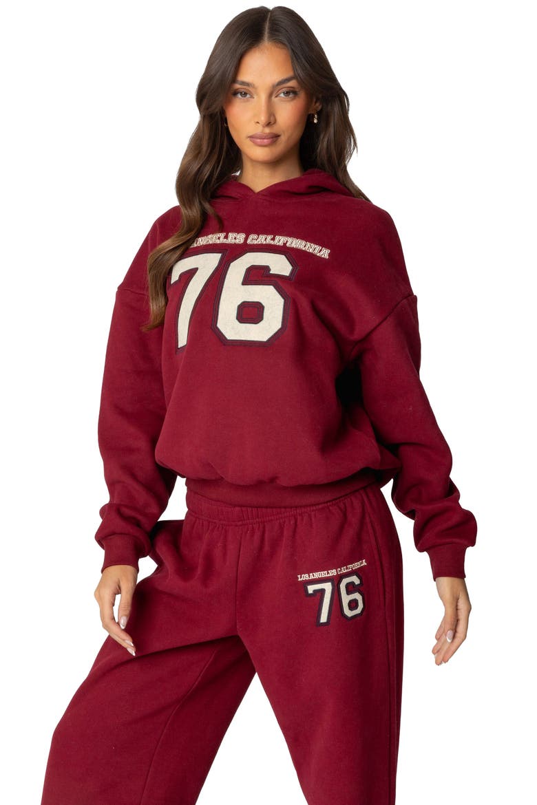 76 Cali Appliqué Graphic Hoodie, Alternate, color, BURGUNDY