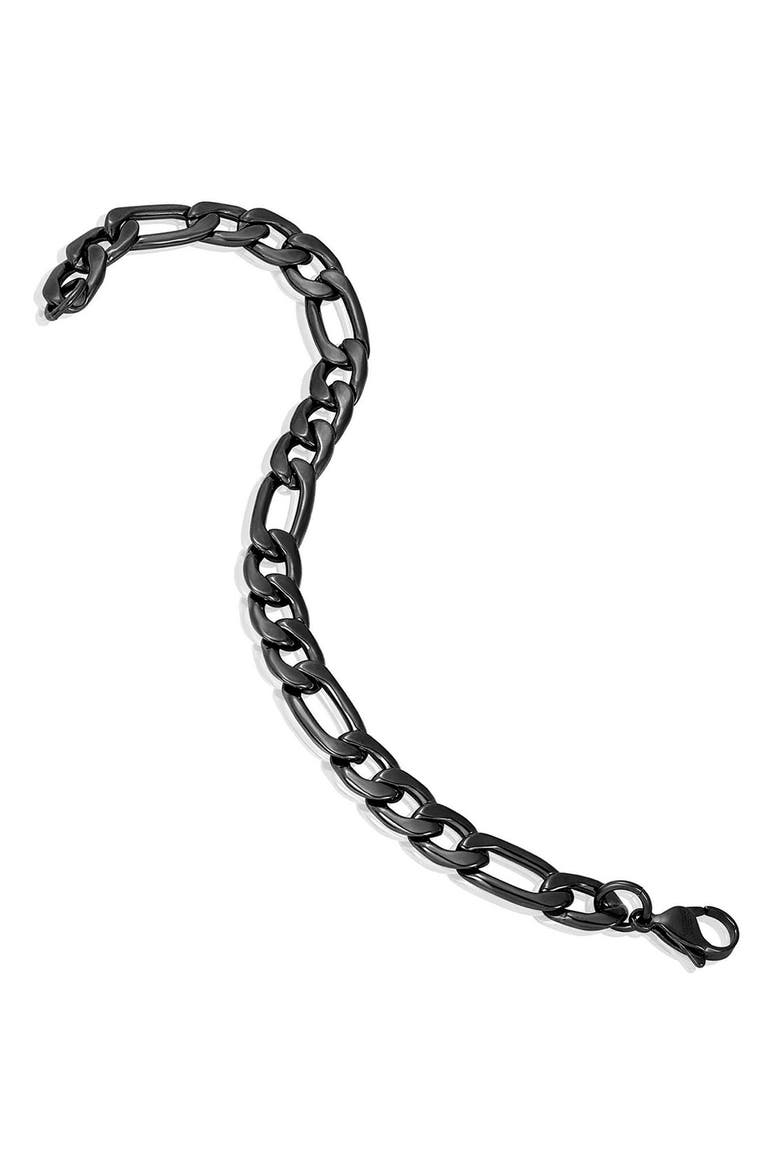 Mens' Stainless Steel Figaro Chain Bracelet, Alternate, color, BLACK