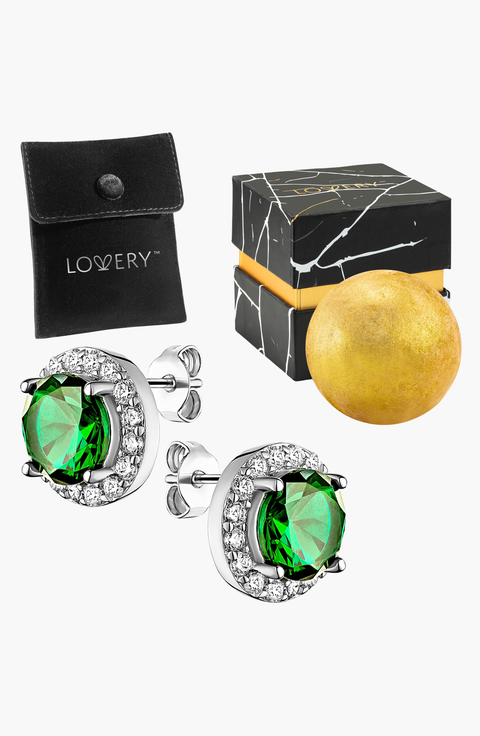 Sterling Silver Emerald Stud Earrings Bathbomb Gift Set