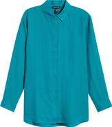 Eileen Fisher Classic Collar Organic Linen Long Button-Up Shirt