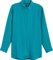 Eileen Fisher Classic Collar Organic Linen Long Button-Up Shirt