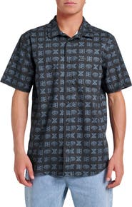 Quiksilver Stone Etch Classic Fit Short Sleeve Stretch Cotton Button-Up Shirt