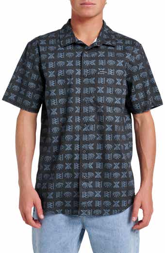 Quiksilver Stone Etch Classic Fit Short Sleeve Stretch Cotton Button-Up Shirt