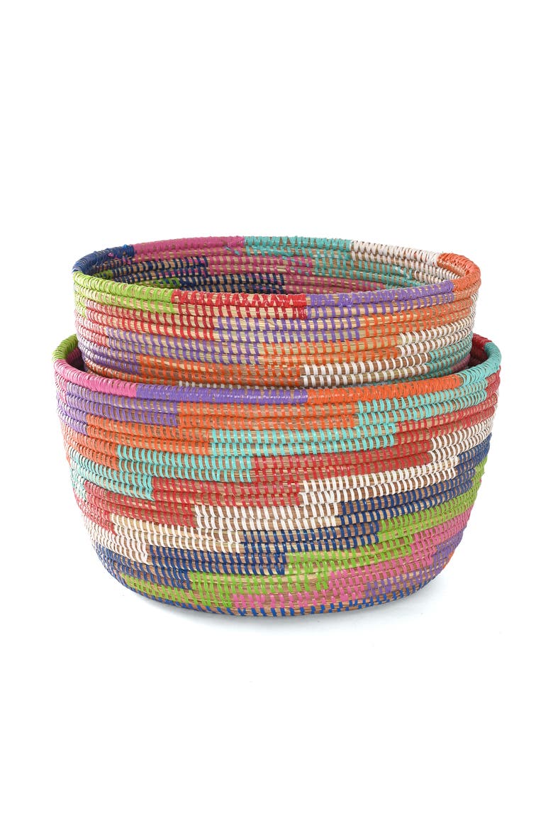 Set of Two Colorful Stairwell Nesting Baskets, Alternate, color, Multicolor
